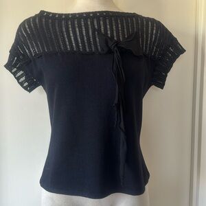 💕Black St. John Knit Boatneck Top with Bow & Pailettes S EUC